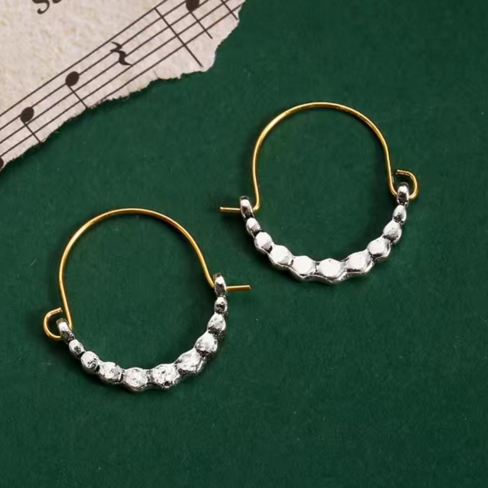 Zinc & Gold-toned Flat Metal Bead Hoop Earrings - Picture 4 of 4
